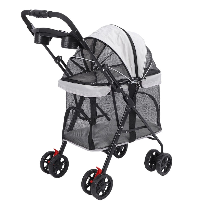 Foldable Pet Stroller with Panoramic Window & Sun Shade