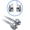 A set of metal tuning forks with silver heads shown in a circular inset and an open view.