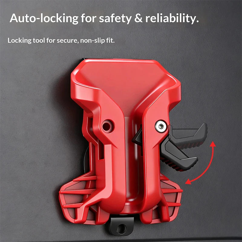 Self-Locking Drill Holder with Quick-Release Belt Clip