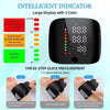 A black intelligent indicator blood pressure monitor device shown with instructions for use.