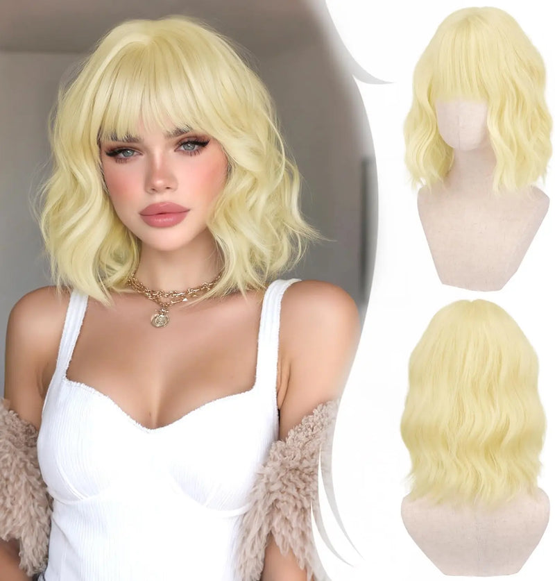 Short Wavy Bob Wig with Bangs