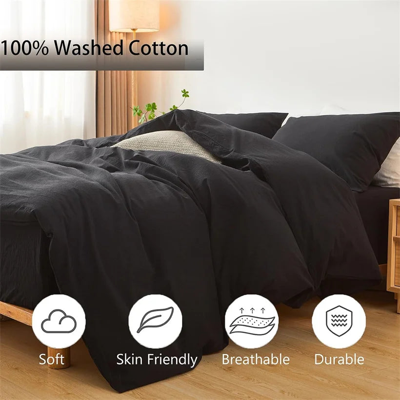 Washed Cotton Duvet Cover – Minimalist Solid Color Bedding