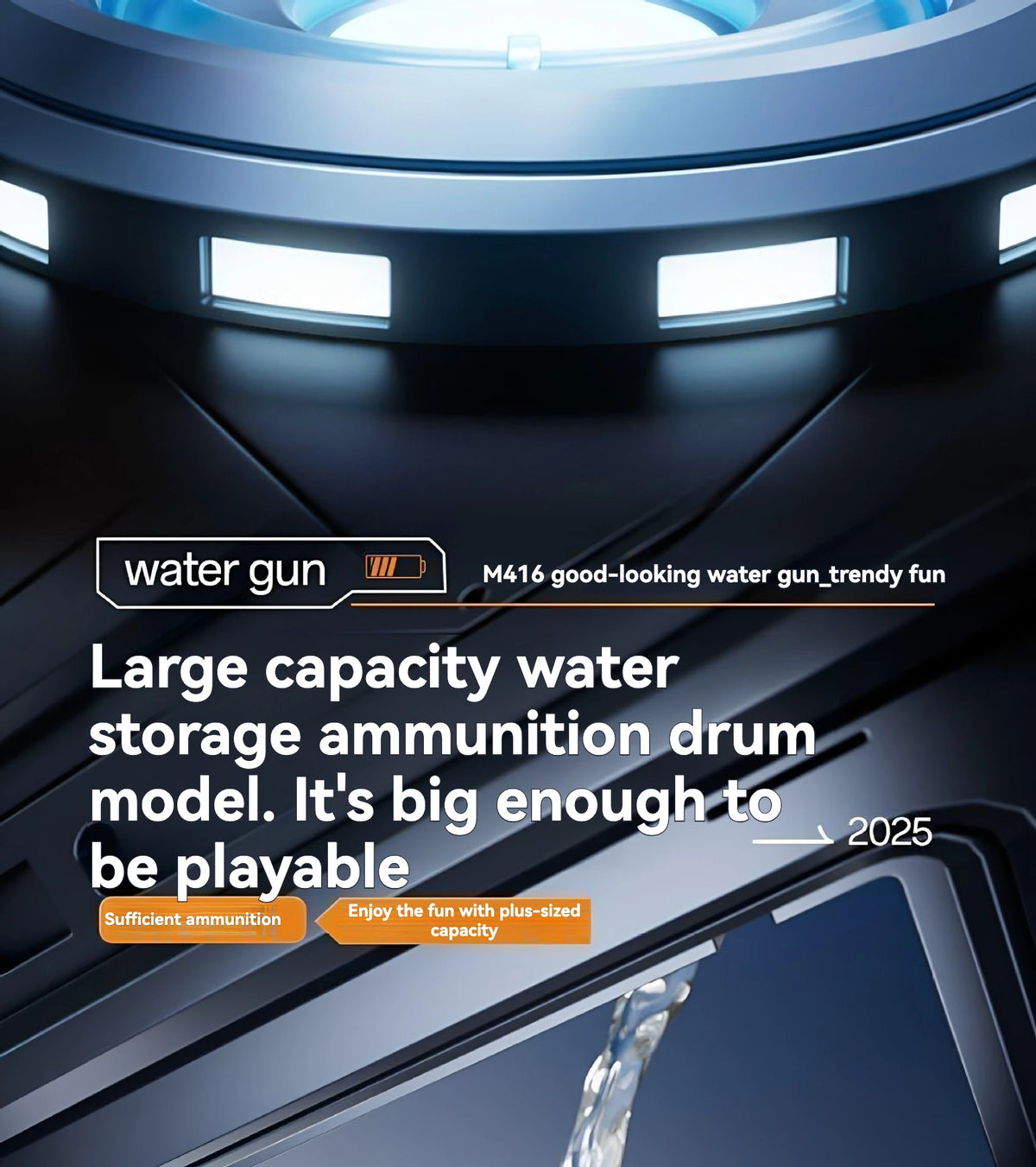 A large capacity water storage ammunition drum model of an M416 good-looking water gun.