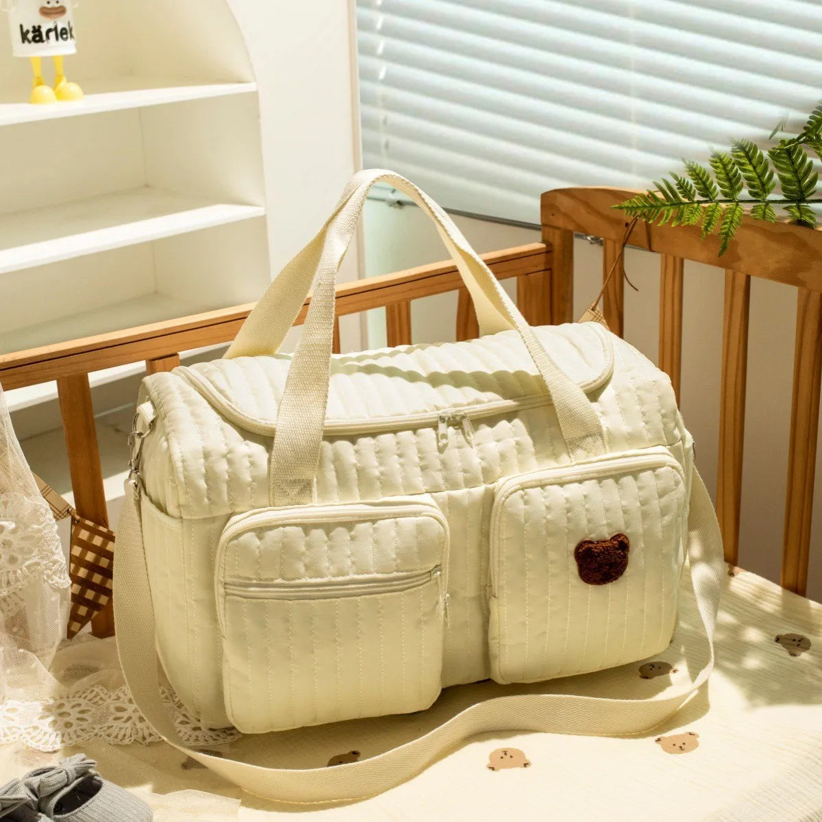 Charming Bear Embroidery Diaper Bag for Modern Parents