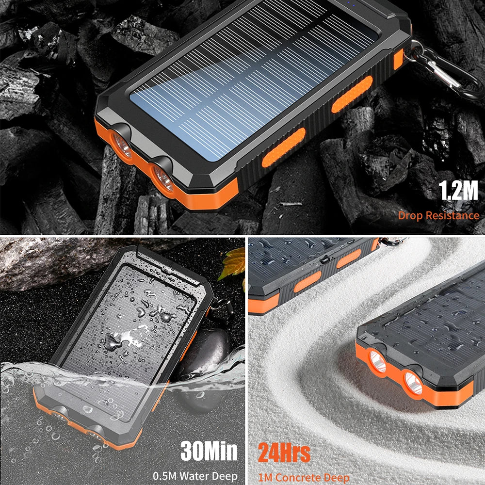 10000mAh Solar Power Bank with Dual USB and USB-C Output
