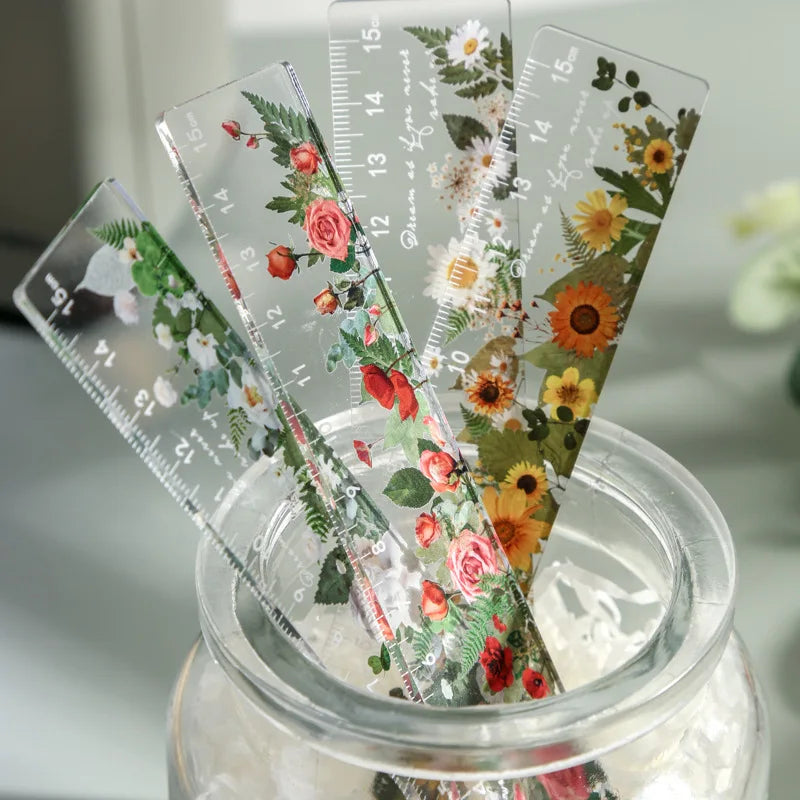 15cm Floral Design Ruler - Daisy & Rose Pattern Measuring Tool