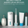A collection of multiple types of replaceable soap bottles and a touchless automatic soap dispenser in white and blue.