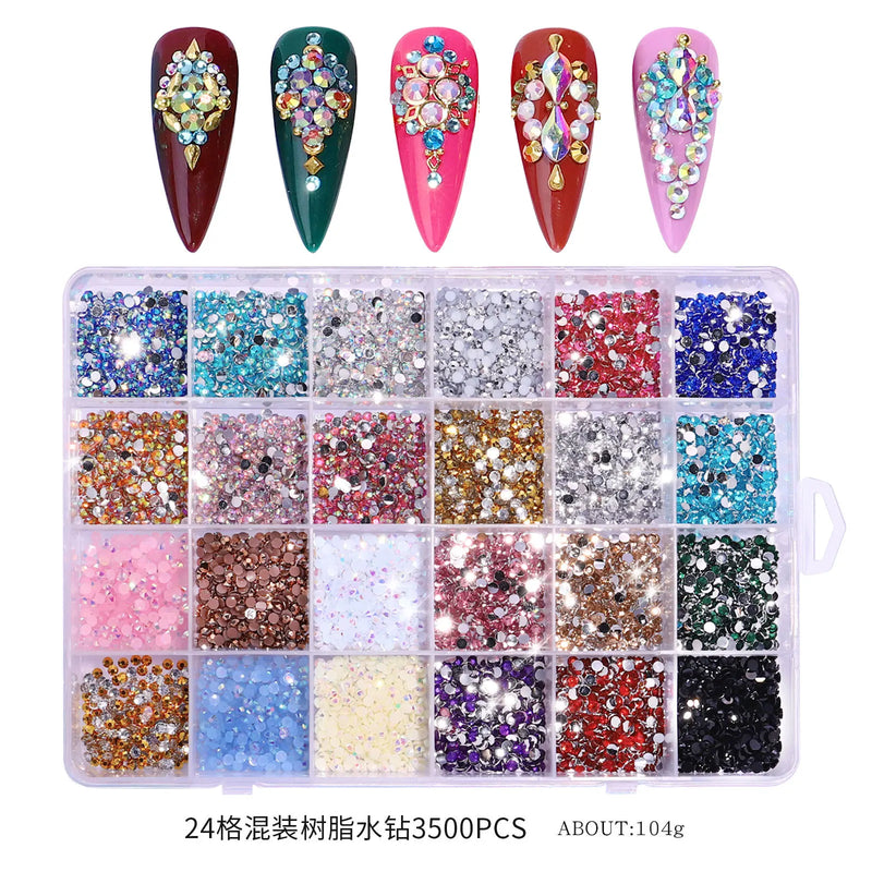 Piedras de Resina Redondas con Brillo y Strass para Uñas