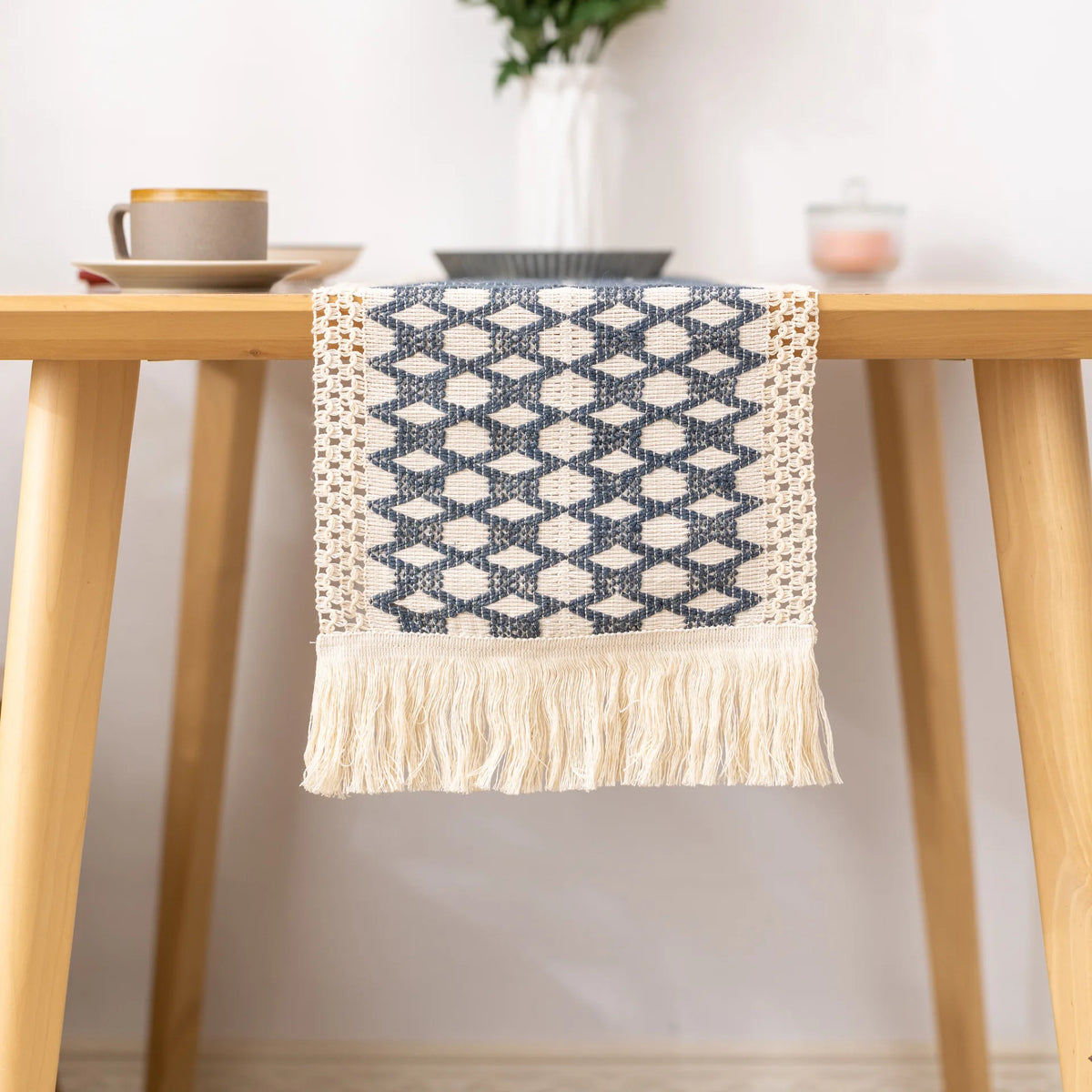 Boho Cotton Tassel Table Runner for Farmhouse & Wedding Decor