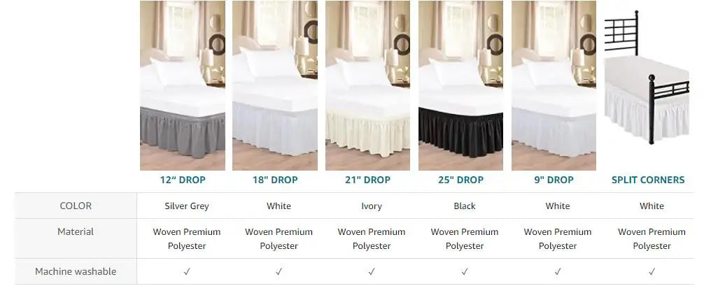 Wrap-Around Ruffle Bed Skirt with Elastic Belt - 15 Inch Drop