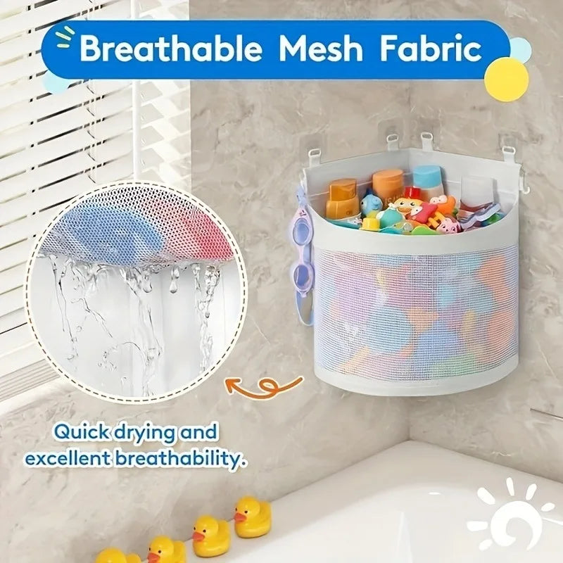 Large Mesh Bath and Toy Organizer with Adhesive Hooks