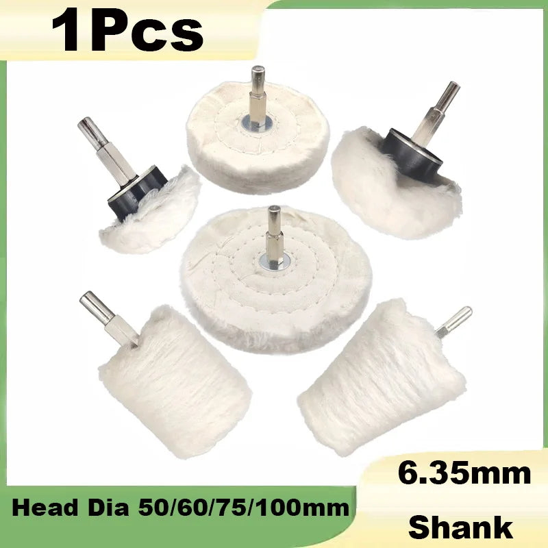 Set of cotton buffing and polishing wheels with 6.35mm shank for drill