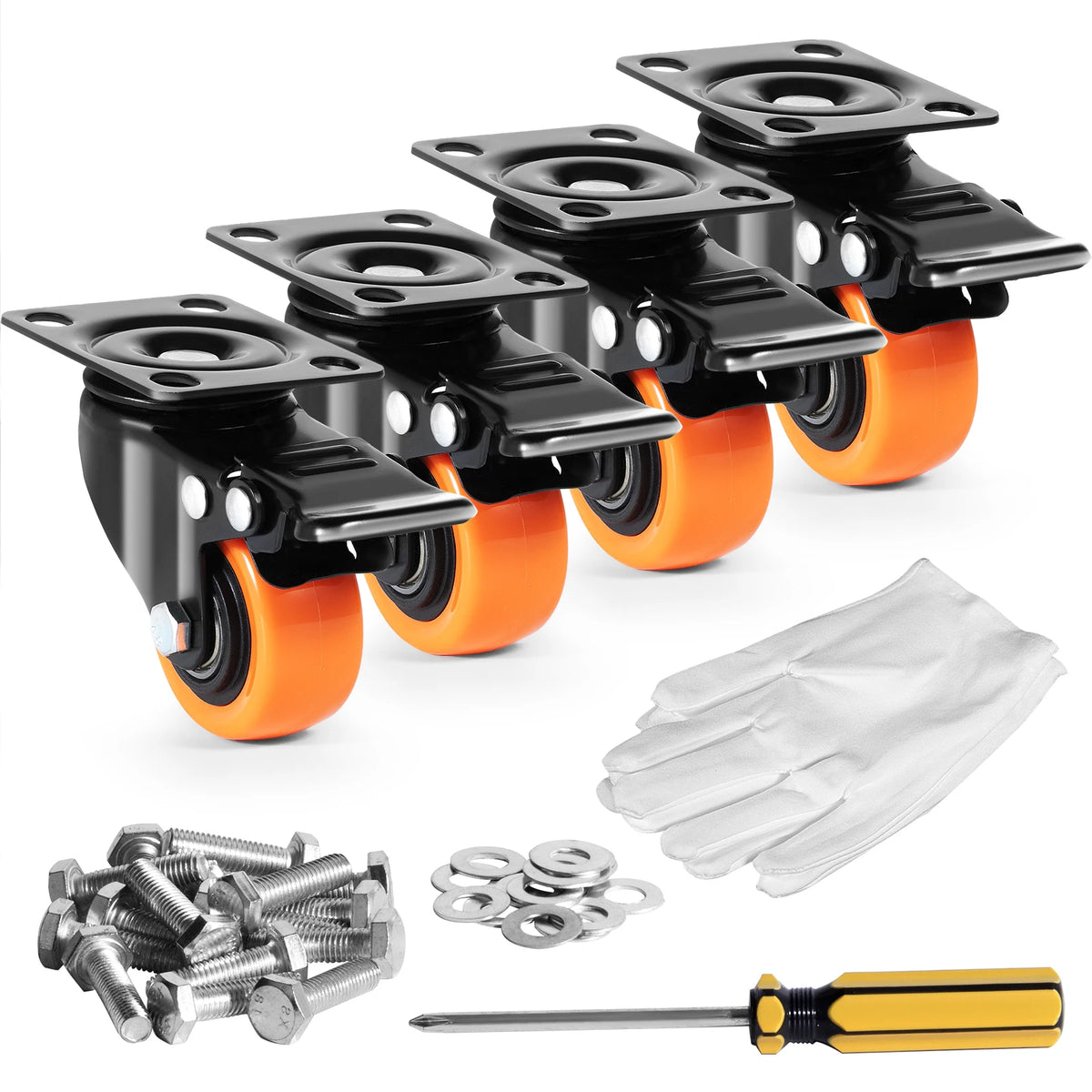 Heavy-Duty Swivel Plate Casters with Dual Locking Brakes (Set of 4)