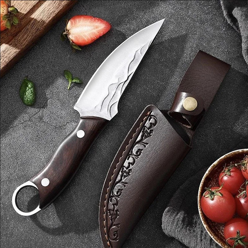 Couteau de Chef en Acier Inoxydable Haute Carbone, Fait Main avec Sa Gaine
