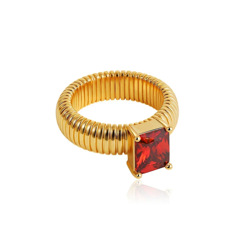Chunky Gold-Plated Crystal Ring with Geometric Stripes
