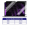 Magnetic privacy screen protector for a MacBook Air 15.3" M3 with different model years and part numbers listed.