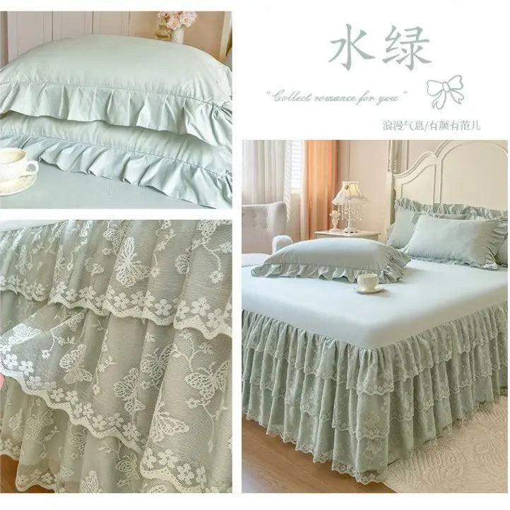 Lace Ruffled Bed Skirt with Non-Slip Mattress Cover
