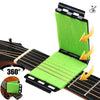 Guitar fretboard cleaning kit featuring a green microfiber cloth and black holder for 360-degree cleaning.