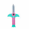 A set of four dagger key necklaces featuring a silver blade and a pink and teal design.