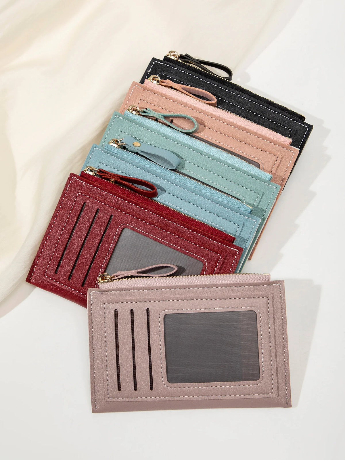 Slim Leather Card Holder Wallet with Secure Zipper