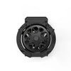 Soporte plegable de motocicleta negro con abertura circular.