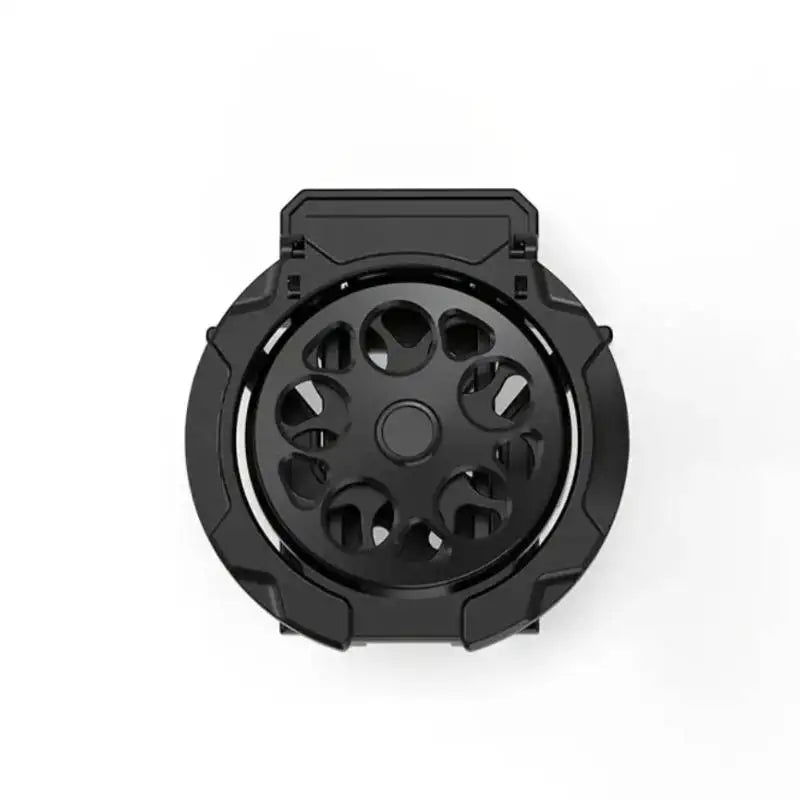 Soporte plegable de motocicleta negro con abertura circular.