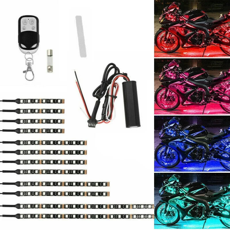 RGB Motorcycle Under-Glow LED Light Kit with Remote