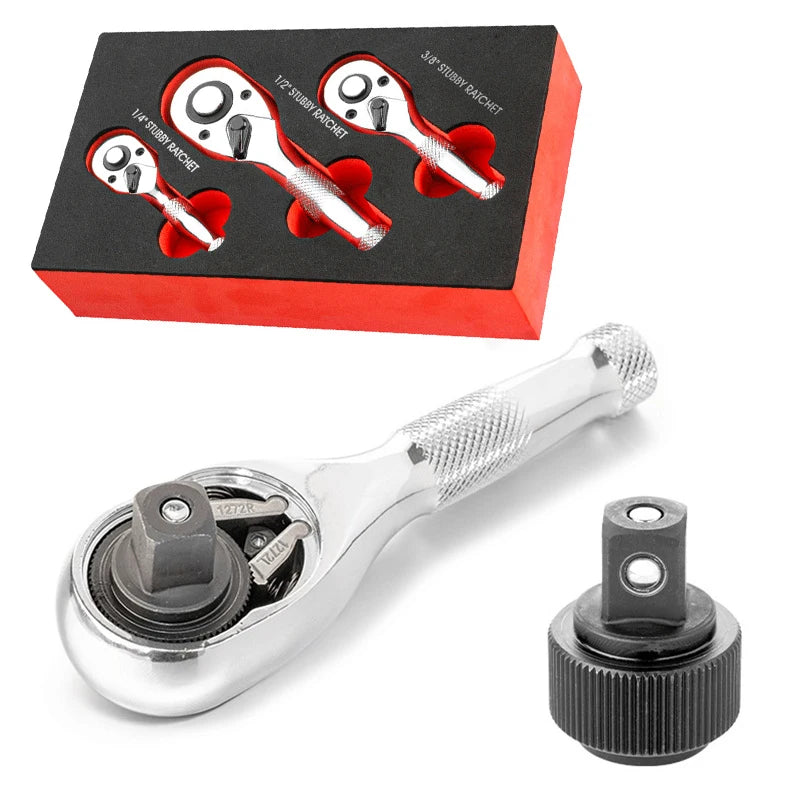 Compact 3-Piece Stubby Ratchet Wrench Set