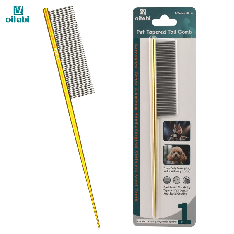 Dual-Metal Pet Grooming Comb with Tapered Tail