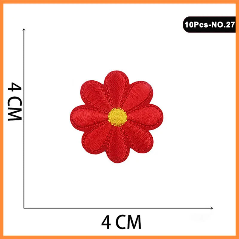 A single red rose embroidered iron-on patch with a yellow center.