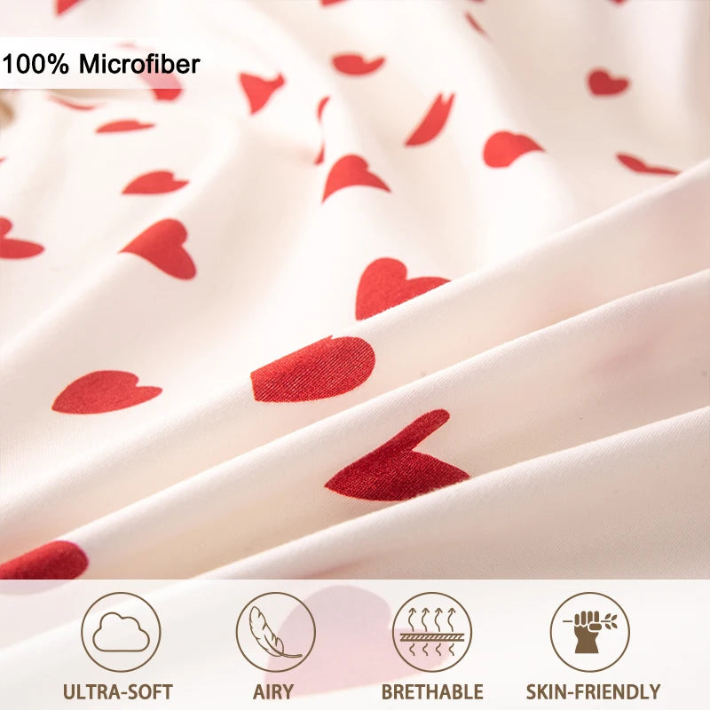 Red Heart Print Duvet Cover Set with Pillowcases