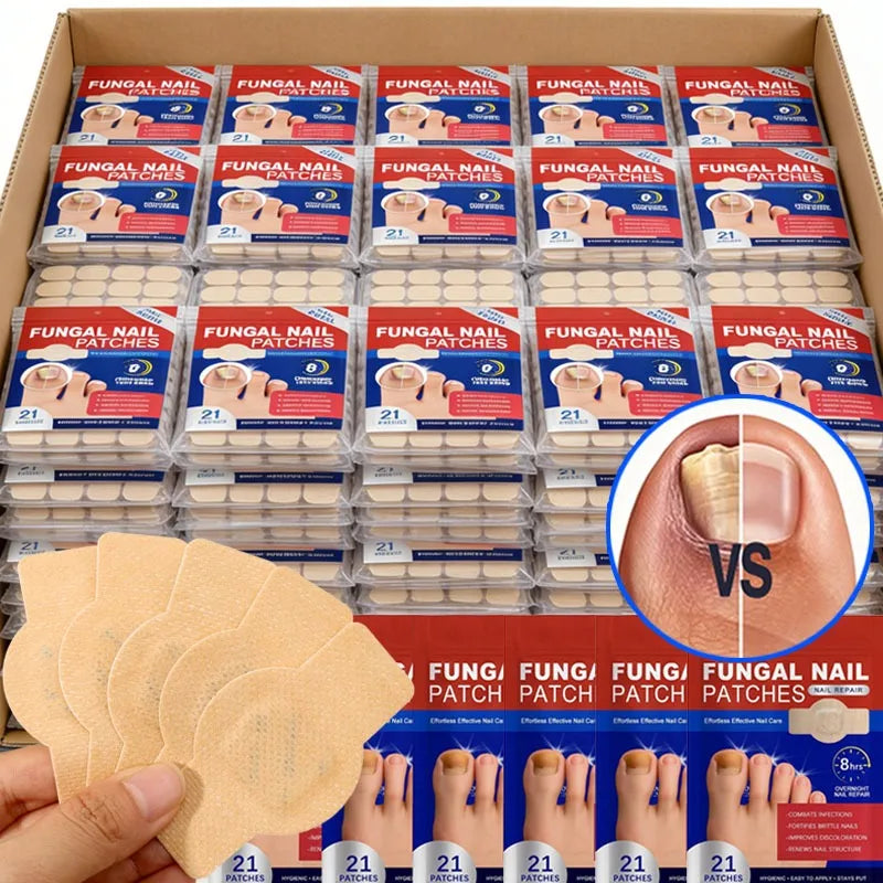 Box of fungal nail patches for toenail repair and treatment