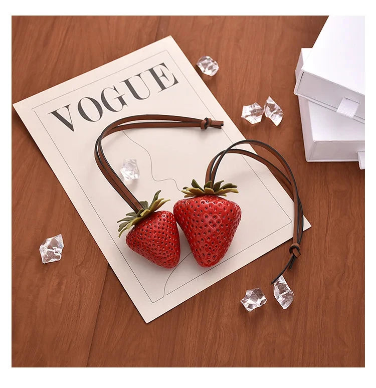 3D Strawberry Bag Charm Keychain