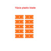 Ten pieces of orange plastic blades for scraping stickers, paint, and adhesive.