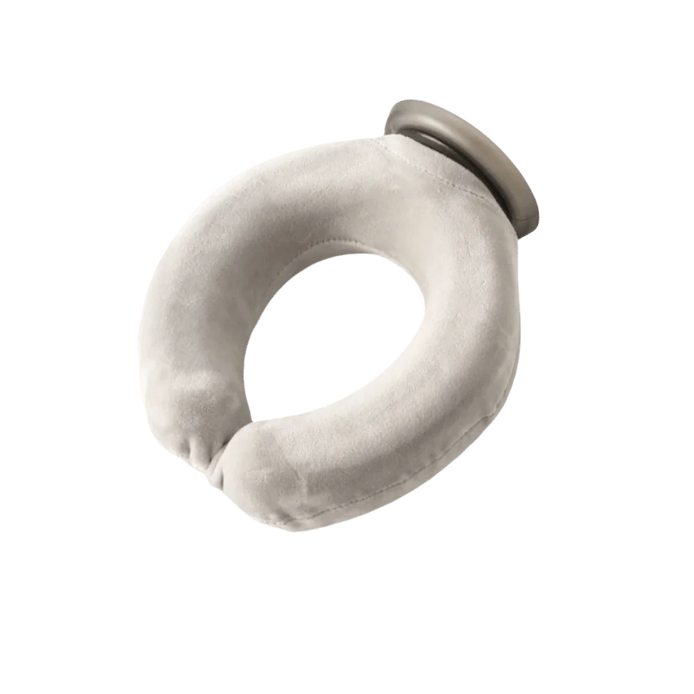 A white U-shaped reusable neck wrap designed for hot and cold therapy.