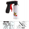 Ergonomic spray paint gun handle for aerosol cans shown with instructions for using the device