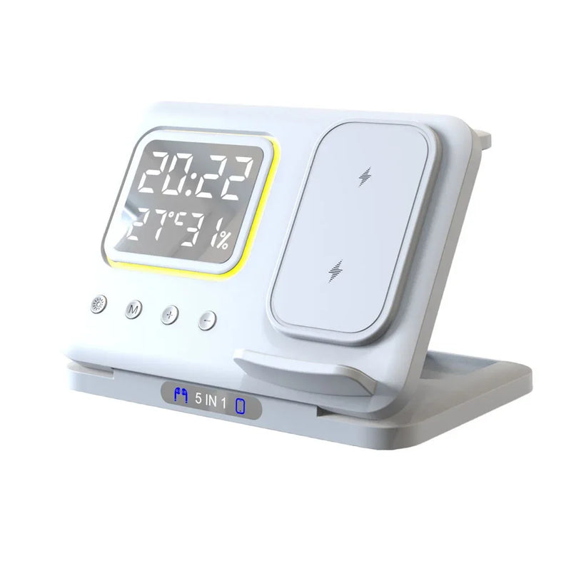 Base de carga inalámbrica plegable 5 en 1 con pantalla LED