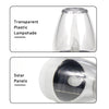 A transparent plastic lampshade and solar panels for outdoor garden decor.