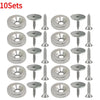 A set of ten hidden magnetic door catches for cabinets and wardrobes, silver color.