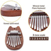Wooden kalimba thumb piano with metal tines featuring a veneer sound wood and an 8-tone scale.