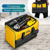 A yellow and black thickened wear-resistant tool bag is shown with tools inside, next to a person.