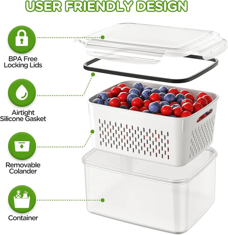 Contenedor de Almacenamiento para Frutas y Verduras con Colador Extraíble