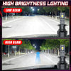 Comparison of low beam and high beam headlights on a road, showing the difference in light intensity.