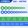 A set of 21 magnetic sockets, including SAE and metric sizes, with color-coded hexagonal heads.