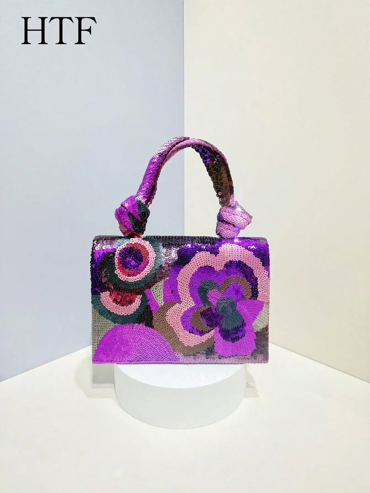 Sequin Floral Evening Clutch with Chain