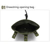 A dark olive green drawstring opening bag for tactical gear.