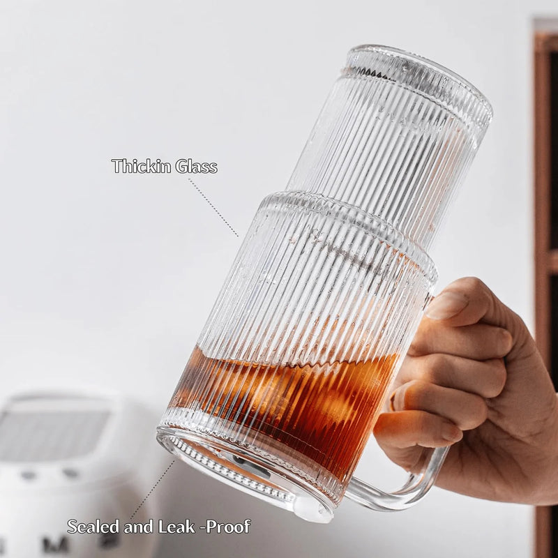 Ribbed Glass Tumbler with Handle & Lid