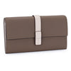 A brown women's cowhide leather bifold wallet with card slots and a coin pocket.