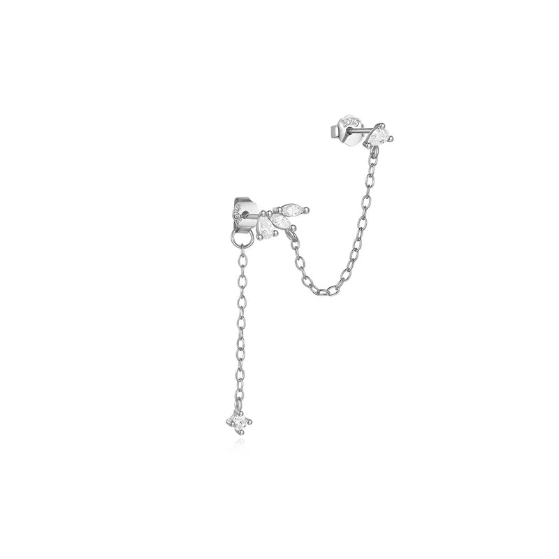 Aretes de Plata de Ley 925 con CZ y Borla de Cadena
