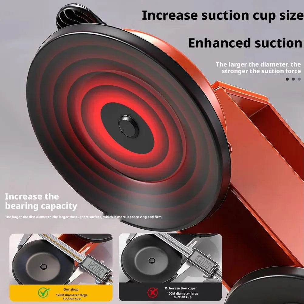 An orange floor gap repair tool featuring a suction cup with concentric rings and an attached bearing for enhanced suction.